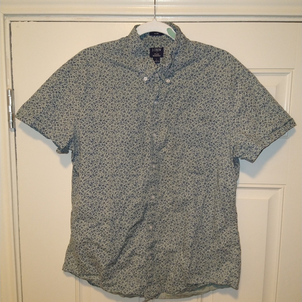 J Crew Flex Washed Slim Short Sleeve Button Down Shirt Men's Large. - Picture 1 of 6